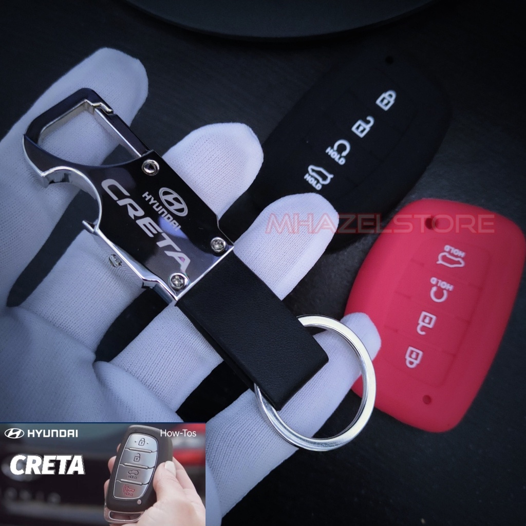 Gantungan kunci kulit remote keyless mobil Hyundai creta logo premium