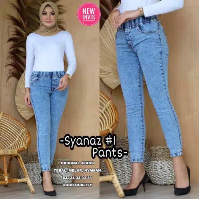 SYANAS JEGGING SNOW BLUE BAHAN MELAR