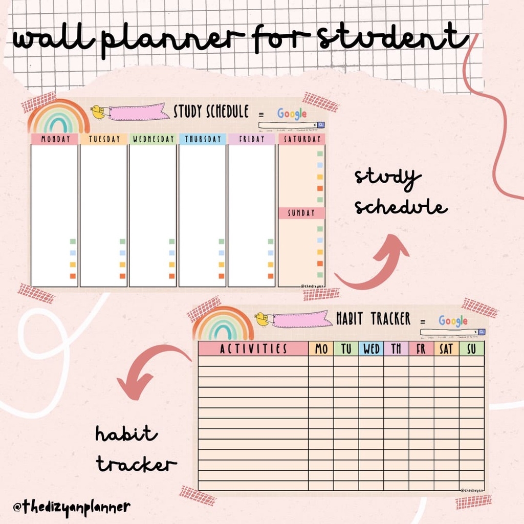 

Study Schedule / Habit Tracker / Wall Planner / Wipe and Clean / Rainbow Series