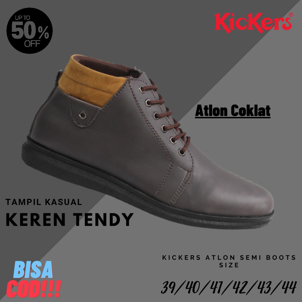 BIG PROMO- Sepatu Kickers Atlon Coklat Semi Boots Kasual Kerja Cowo Kantor Formal Bertali Terlaris