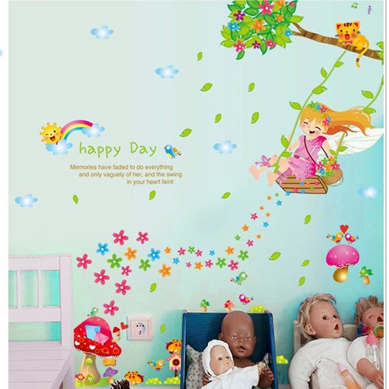 RELIZA WALL STICKER / STIKER DINDING ANAK GADIS AYUNAN BUNGA FLOWERS JAMUR AY7270