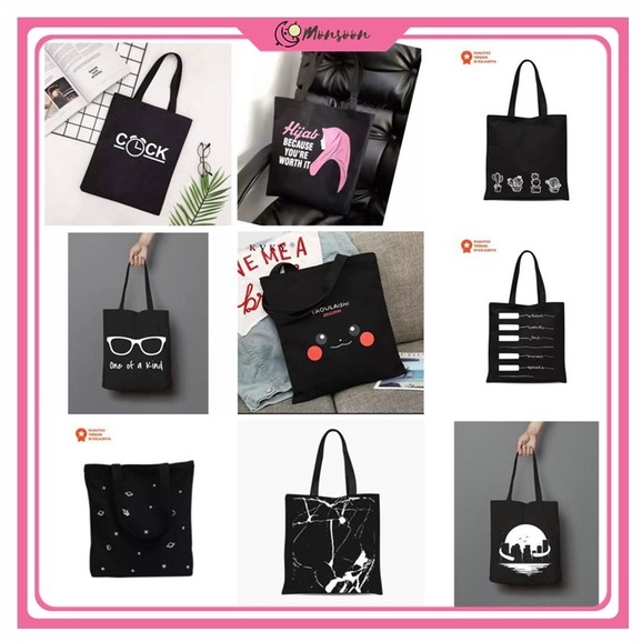 Monsoon - (E) Totebag (PAKAI PEREKAT ) Tote bag GAMBAR UNIK kpop murah wanita custom motif