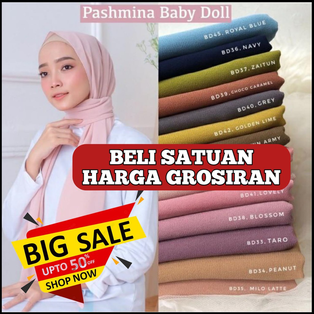 Pashmina ceruty babydoll, pashmina instan, pashmina ceruty polos, ceruty import