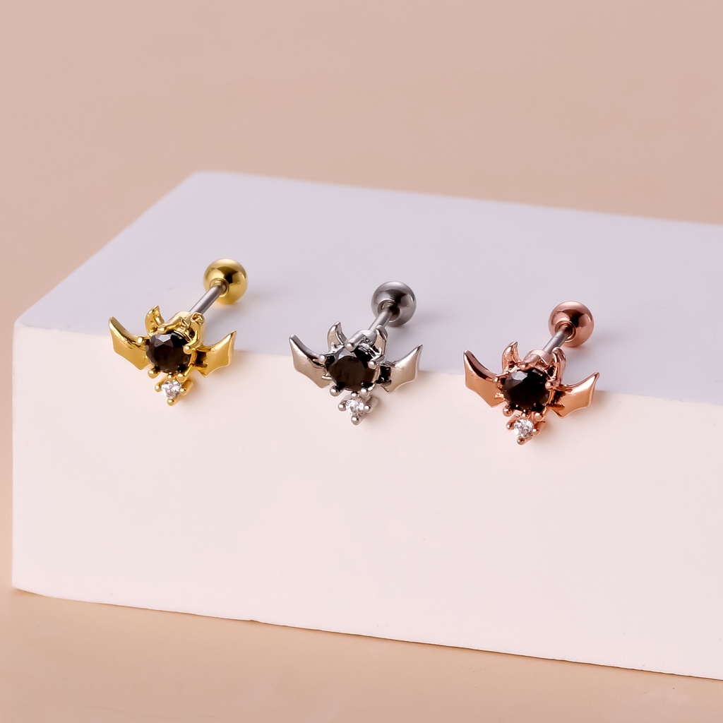 1 Pc Anting Tusuk Model Kepala Ganda Bahan Stainless Steel Aksen Zircon