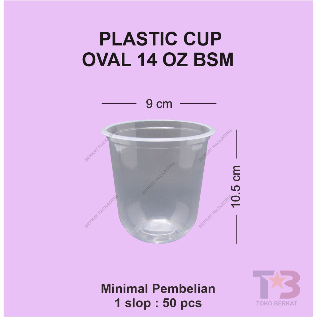 Cup Gelas Plastik Oval 14oz / 16oz Merk BSM ISI 50bj