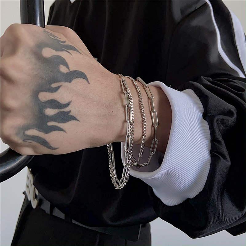 Gelang Double Layer Bahan Titanium Steel Gaya Hip Hop