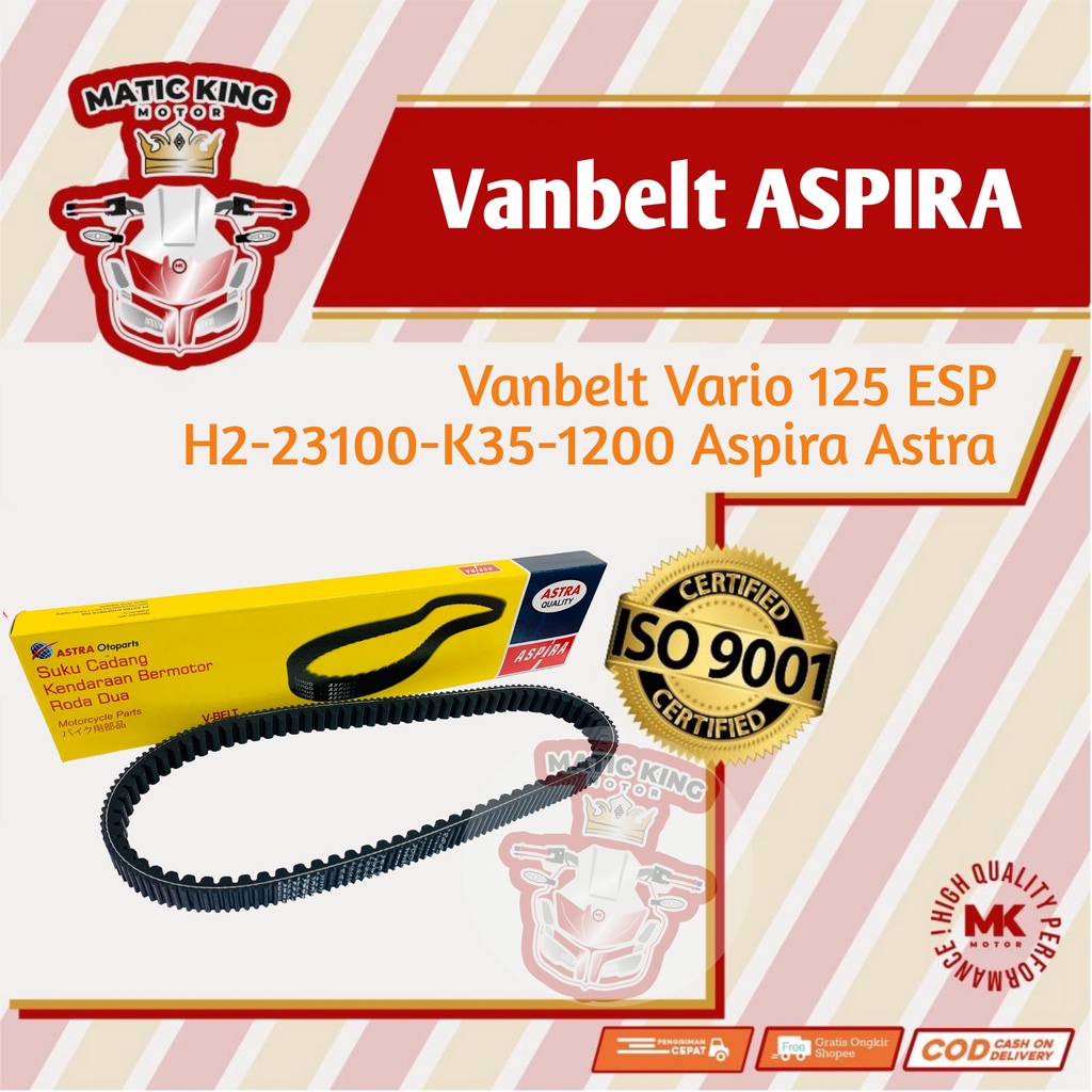 Vanbelt V belt Fanbelt Honda Vario 125 ESP Injeksi Aspira Astra Otoparts H2-23110-K35-1200