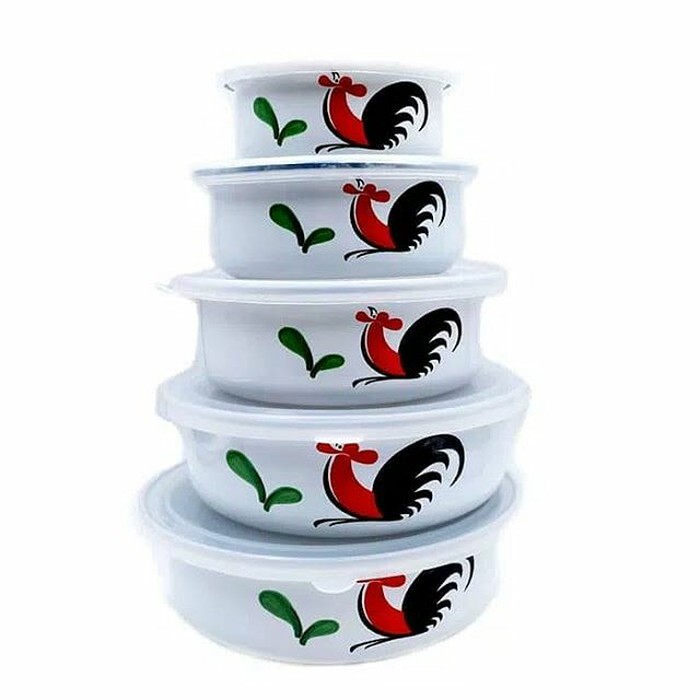 Mixing Bowl Enamel Cap Ayam / Rantang Mangkuk Susun Enamel 5 Pcs