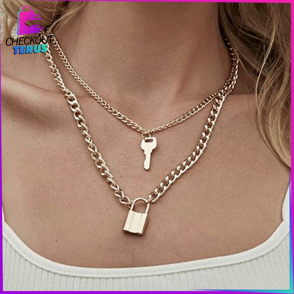 CT K57 K58 Korean Fashion Kalung Gembok Kunci Lock Key Wanita Pria Retro Kalung Rantai Wanita Lapis Emas Liontin Simple Unik