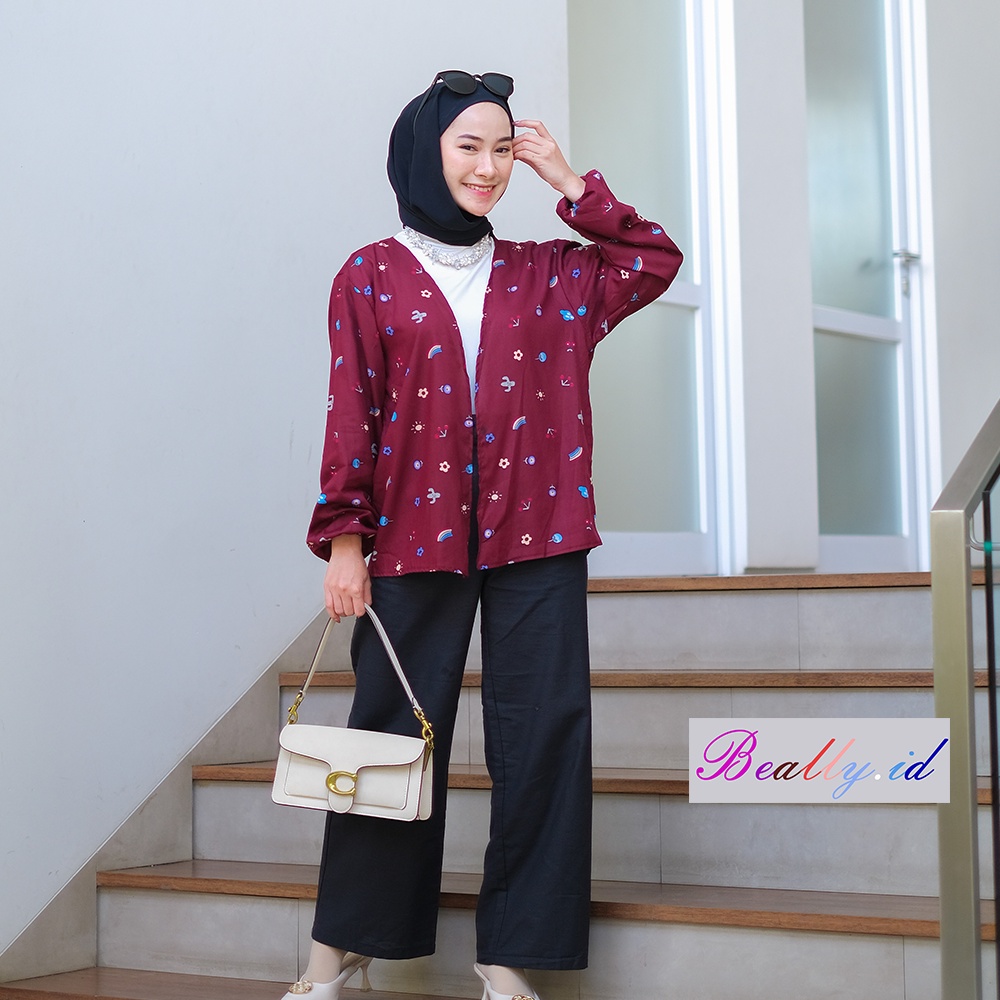 KIYOWO OUTER LENGAN BALON / OUTER KOREAN / OUTER KATUN RAYON VISCOSE MOTIF / OUTER WANITA / CARDIGAN MOTIF