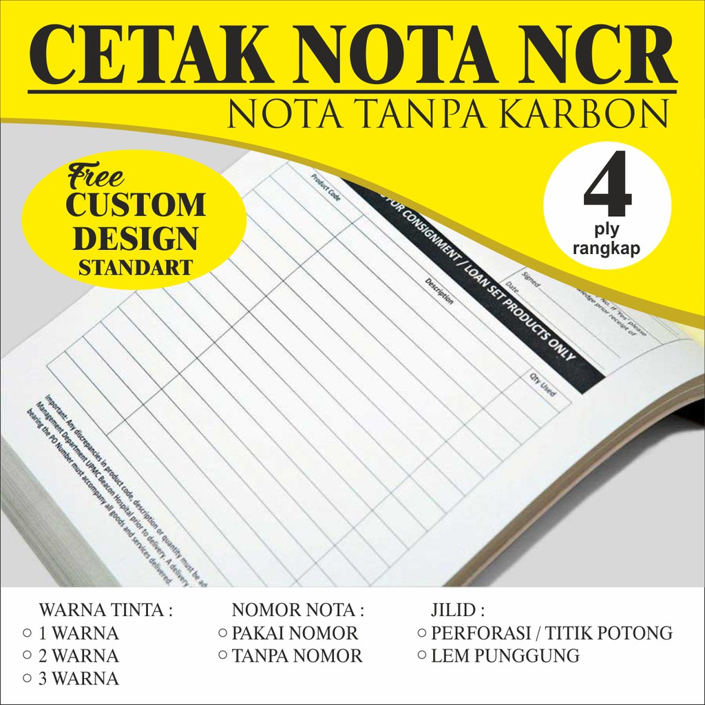 

Cetak Custom Nota Surat Jalan Faktur Form NCR Tanpa Karbon Rangkap 4