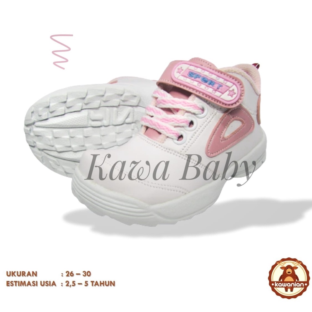 Sepatu anak perempuan premium sporty white Pink seri D