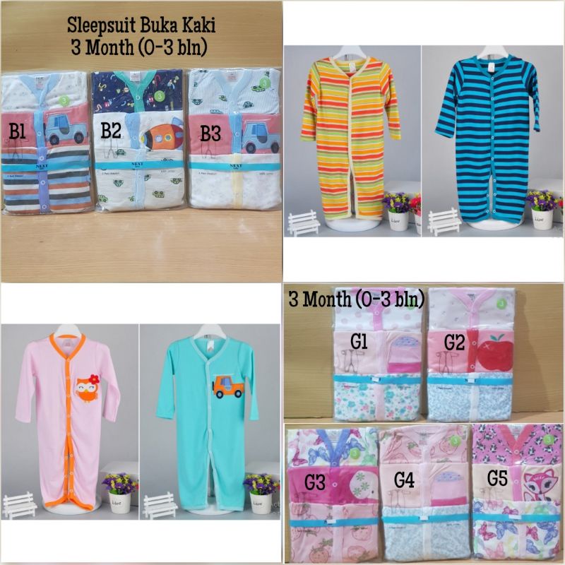 SALE CUCI GUDANG [3pcs] baju tidur newborn jumpsuit panjang import branded sleepsuit buka kaki PREMIUM bahan tebal