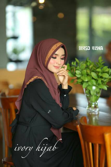 Bergo husna ori ivory|khimar instan bubble crepe|n2_hijab_store