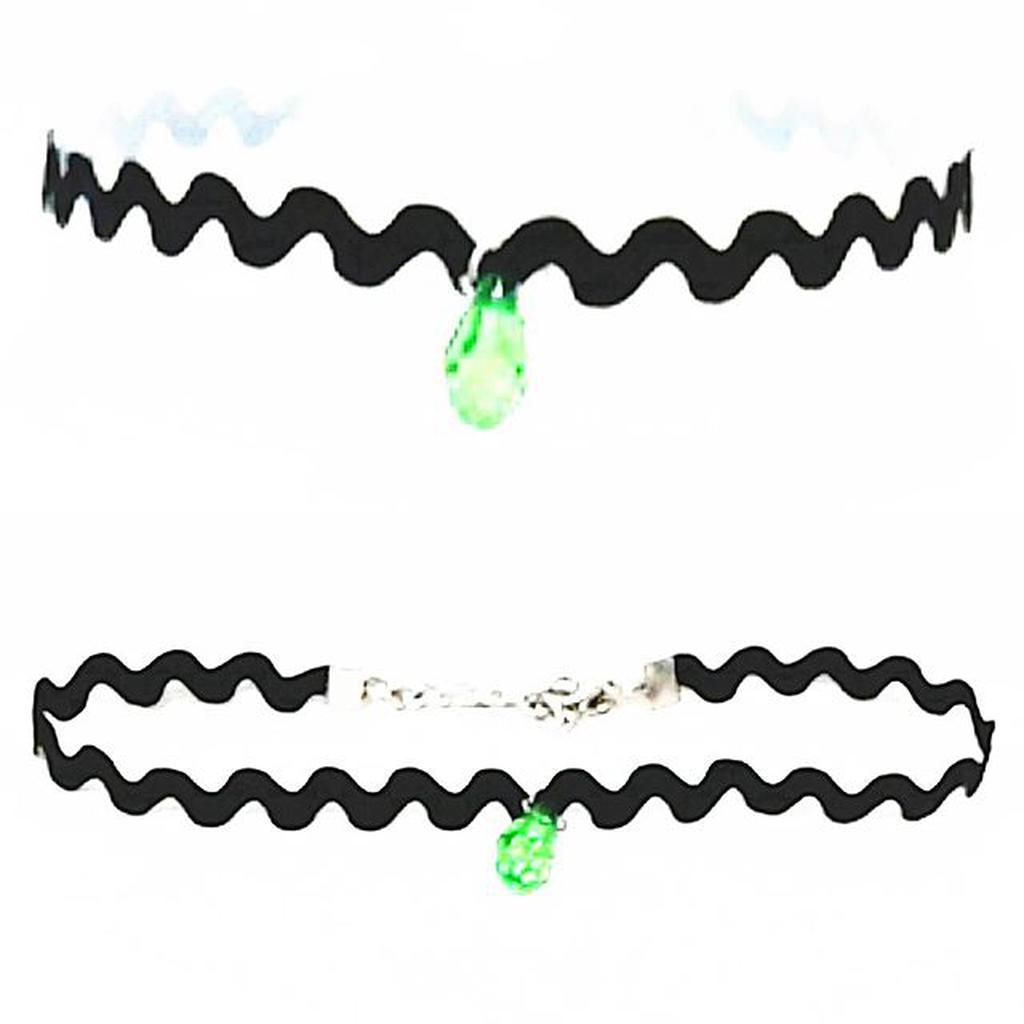 Zigzag Choker Necklace Green Crystal | Kalung Handmade