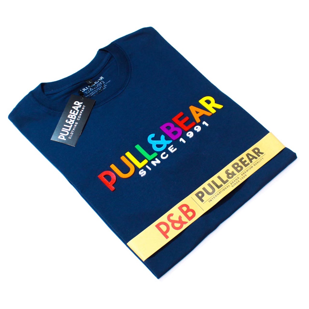 Free Paper Bag T-Shirt Kaos Pull &amp; Bear Flocking Rainbow // Atasan Kaos Pria - Wanita Pull And Bear Premium Quality