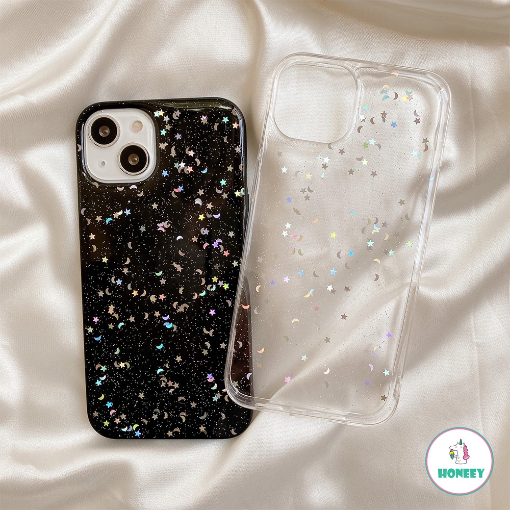 Casing Soft Case Bumper TPU Glitter Sequin Gold Foil Anti Slip Untuk IPhone 14 13 12 11 Pro Max X XS XR 8 7 Plus