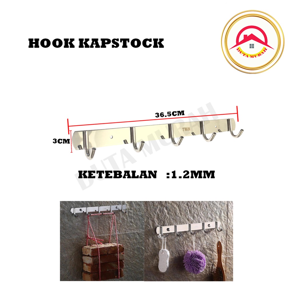 Gantungan baju dinding/Kapstok Hook 5 Stainless Steel / Gantungan handuk