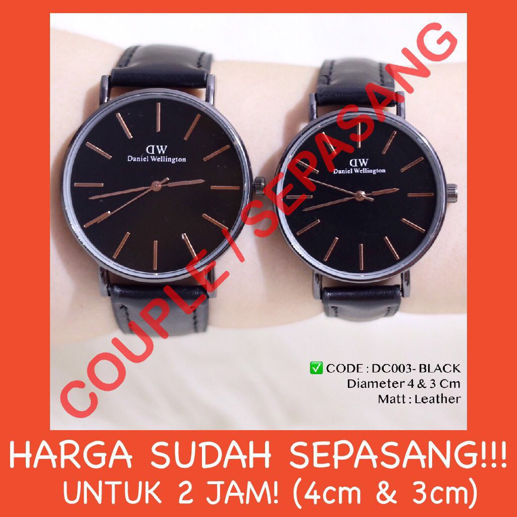 HARGA SEPASANG! Jam tangan couple pria wanita tali kulit grosir free baterai cadangan termurah DC002