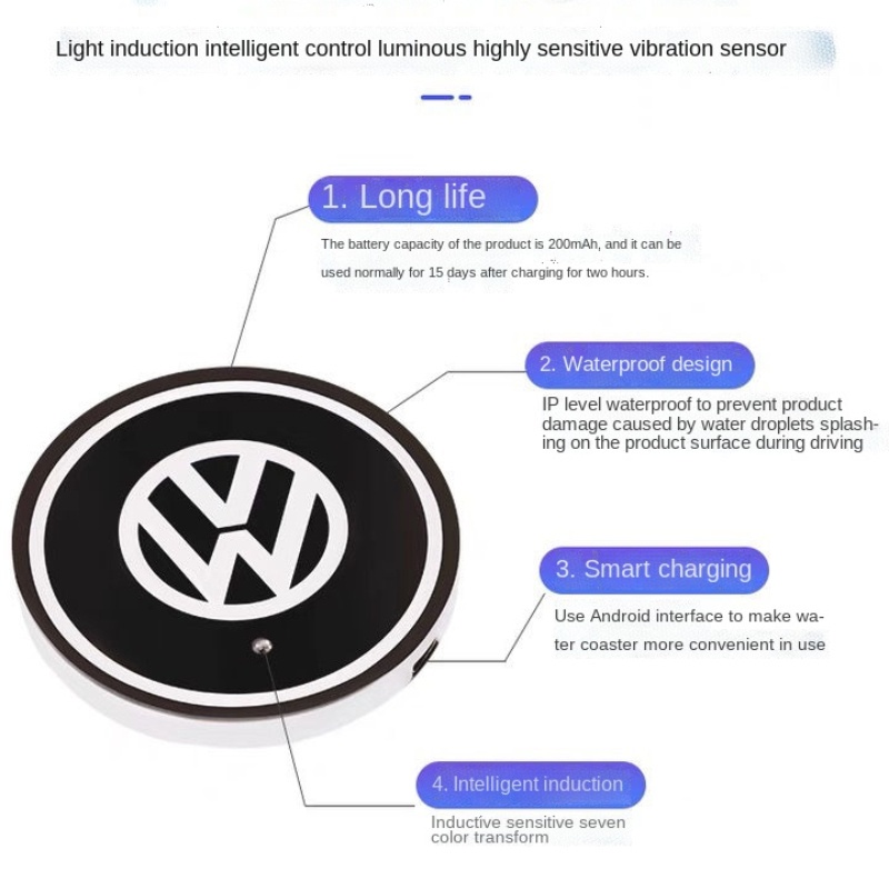 7warna LED Mobil Cup Holder Light USB Luminous Coaster Kap Lampu Suasana Hias Cahaya Non-slip Pad Warna Warni Lampu Coaster Lampu Mobil