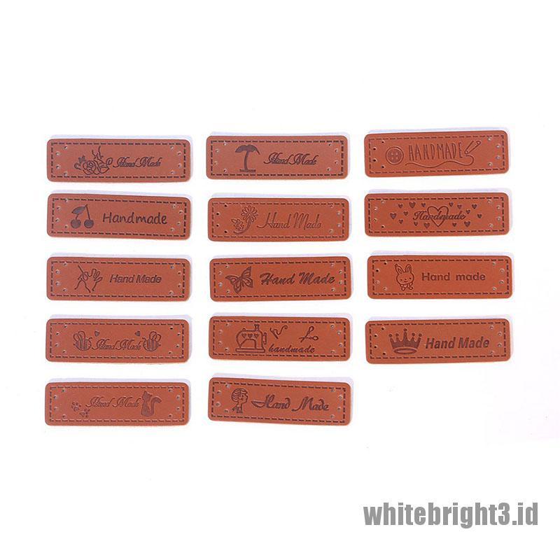 ❤WHITE3❤ 50Pcs Brown Made with Heart PU Leather Handmade Label Tags DIY Sewing Craft