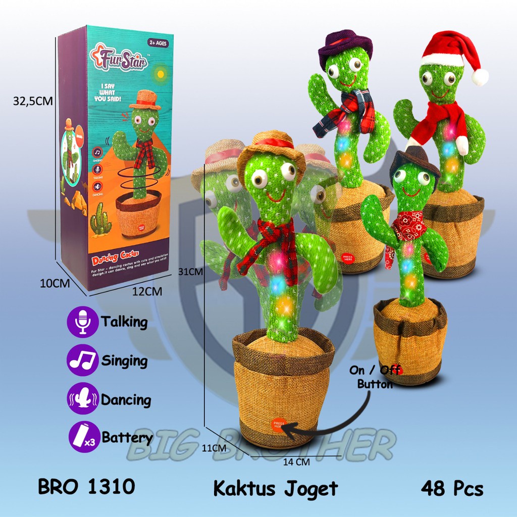 KAKTUS JOGET BICARA REKAM MENYANYI BONEKA GOYANG MENARI LED ORIGINAL TIKTOK DANCING CACTUS
