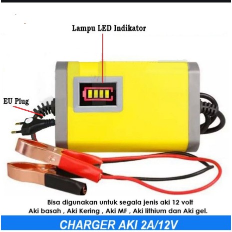 CHARGER Casan ALAT CAS AKI MOTOR MOBIL 12V 2A Portable Otomatis