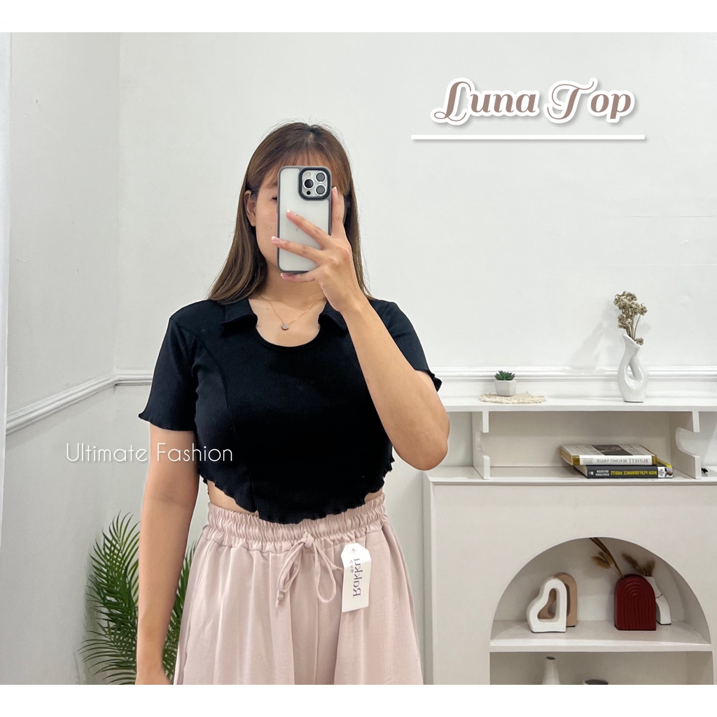 Atasan Polo Top Crop Kerah Knit Luna Import Wanita Premium Kekinian Korea 187