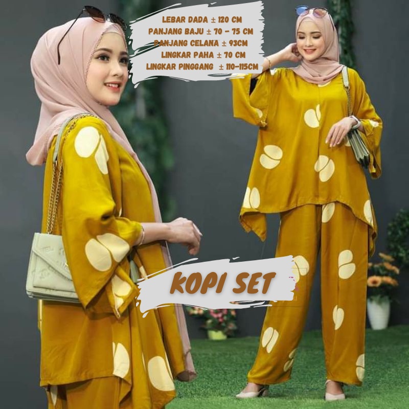 BAJU WANITA SETELAN TIE DIE DYE WAKA JUMBO SINTIA SET BUSUI ONE SET RAYON MOTIF KEKINIAN-KOPI KUNING