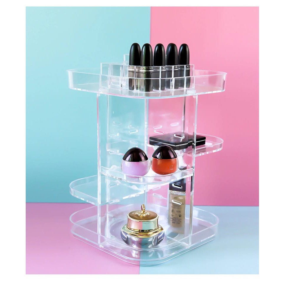 Rak Kosmetik Acrylic Putar 360 Derajat Diamond / Polos Rak Make Up Organizer Tempat Makeup