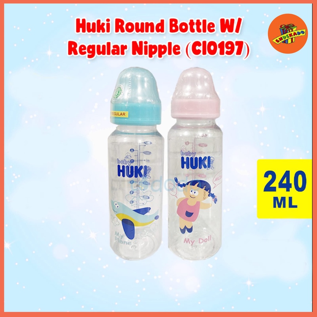 BABY HUKI ROUND BOTTLE with REGULAR NIPPLE 240ml - Botol Susu Bayi 240ml