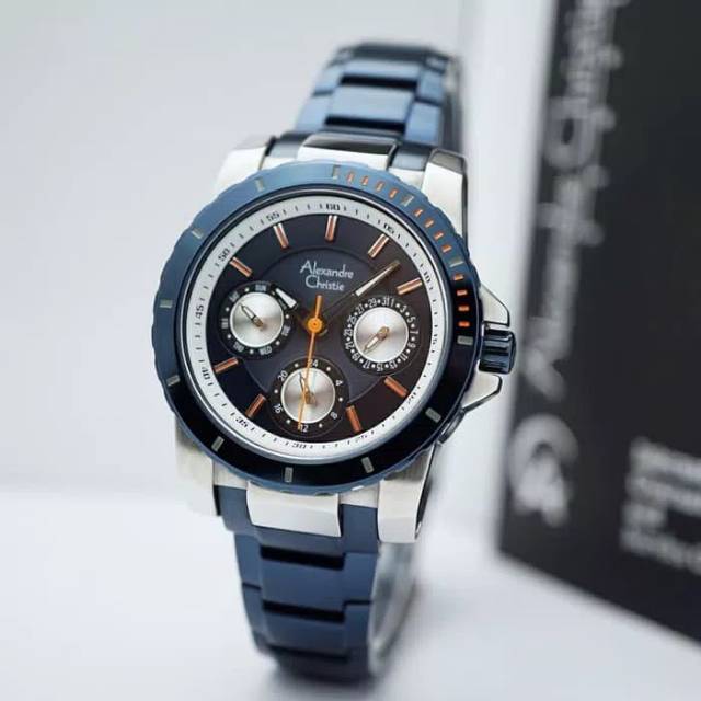 JAM TANGAN CEWEK / WANITA ALEXANDRE CHRISTIE BLUE SILVER RANTAI ORIGINAL - BIRU AC 6141 PEREMPUAN