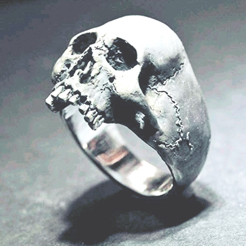 Cincin Gothic Punk Bentuk Tengkorak untuk Pria