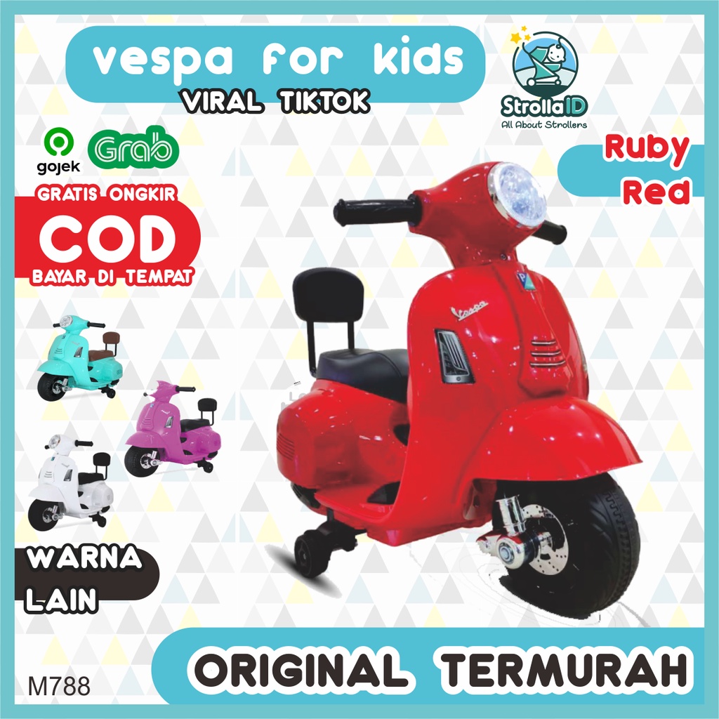 Sepeda Motor Aki Mobil Aki Anak PMB MOTOR VESPA M 288 AKI VESPA Mainan Anak Tricycle M288 Murah ORI