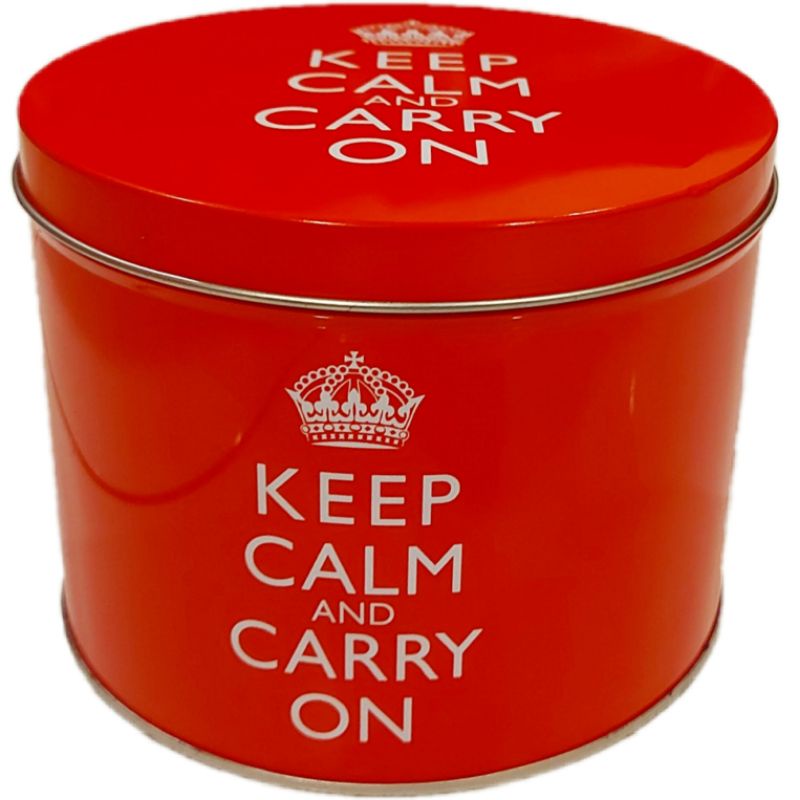 KOTAK KALENG TEMPAT PENYIMPANAN KEEP CALM AND CARRY ON 13 x 13 x 10 cm