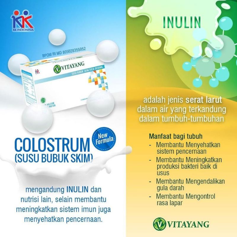 Vitayang Susu Skim Bubuk Colostrum Rasa Original kk indonesia Susu Skim Bubuk Kolostrum Antibiotik Anti Virus antioksidan imunitas tubuh