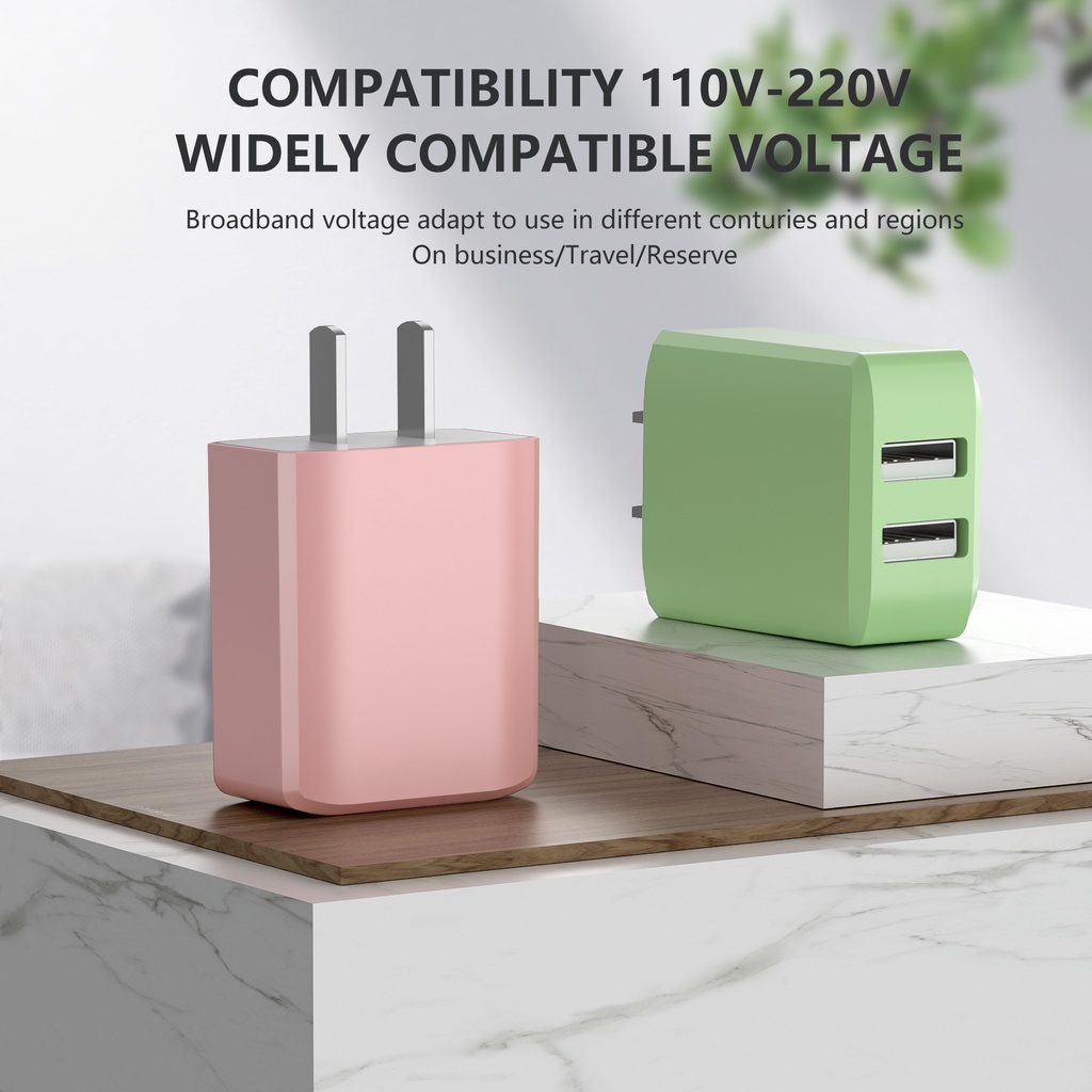 Adapter Charger Power Dual Port Usb Tipe-C 5v2a Warna Macaron Untuk Iphone / Android