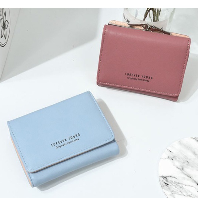 Dompet Cewek Kulit Sintetis Forever young Model Lipat Behel Mini Import