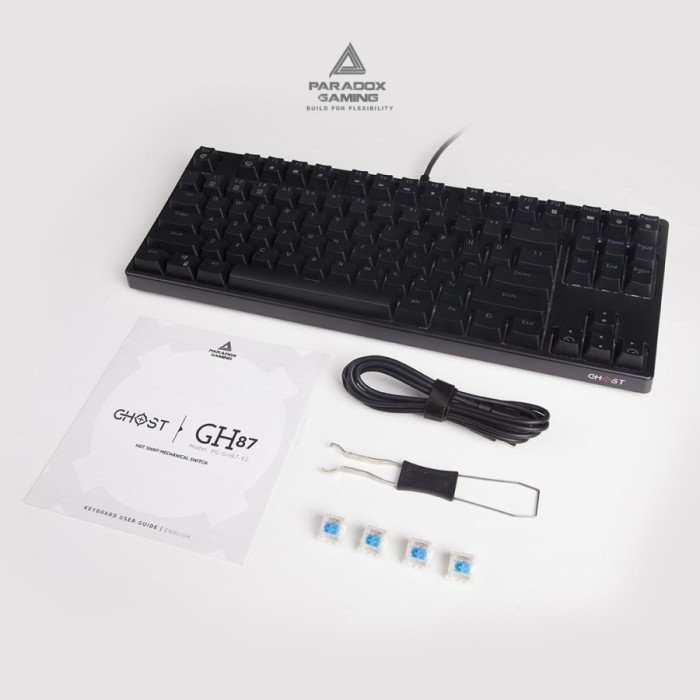 PARADOX GAMING KEYBOARD GHOST87 BLACK ABS KEYCAPS HOTSWAP - BLACK CASE - BLUE