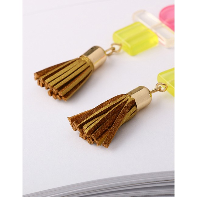 LRC Anting Tusuk Fashion Color Resin Villain Leather Tassel Earrings F69803