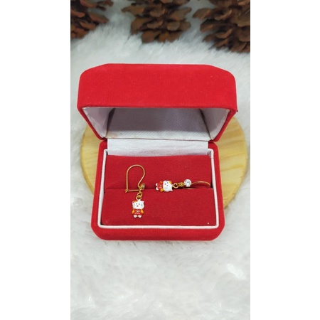 Anting gantung cat Hello Kitty, Perak 925, Sepuh Emas Kuning