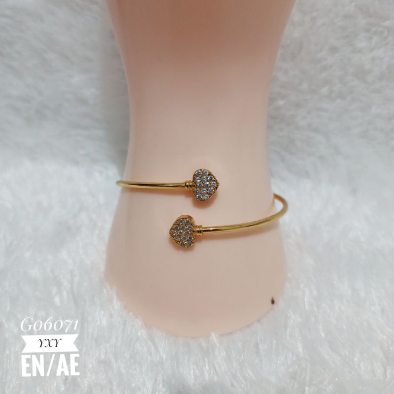 Gelang Yaxiya Bangle Fleksible Love Zircon warna Gold G06071