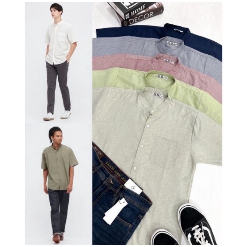 KEMEJA PRIA UNIQLO KERAH SHANGHAI COLLAR KEMEJA LENGAN PENDEK COWOK