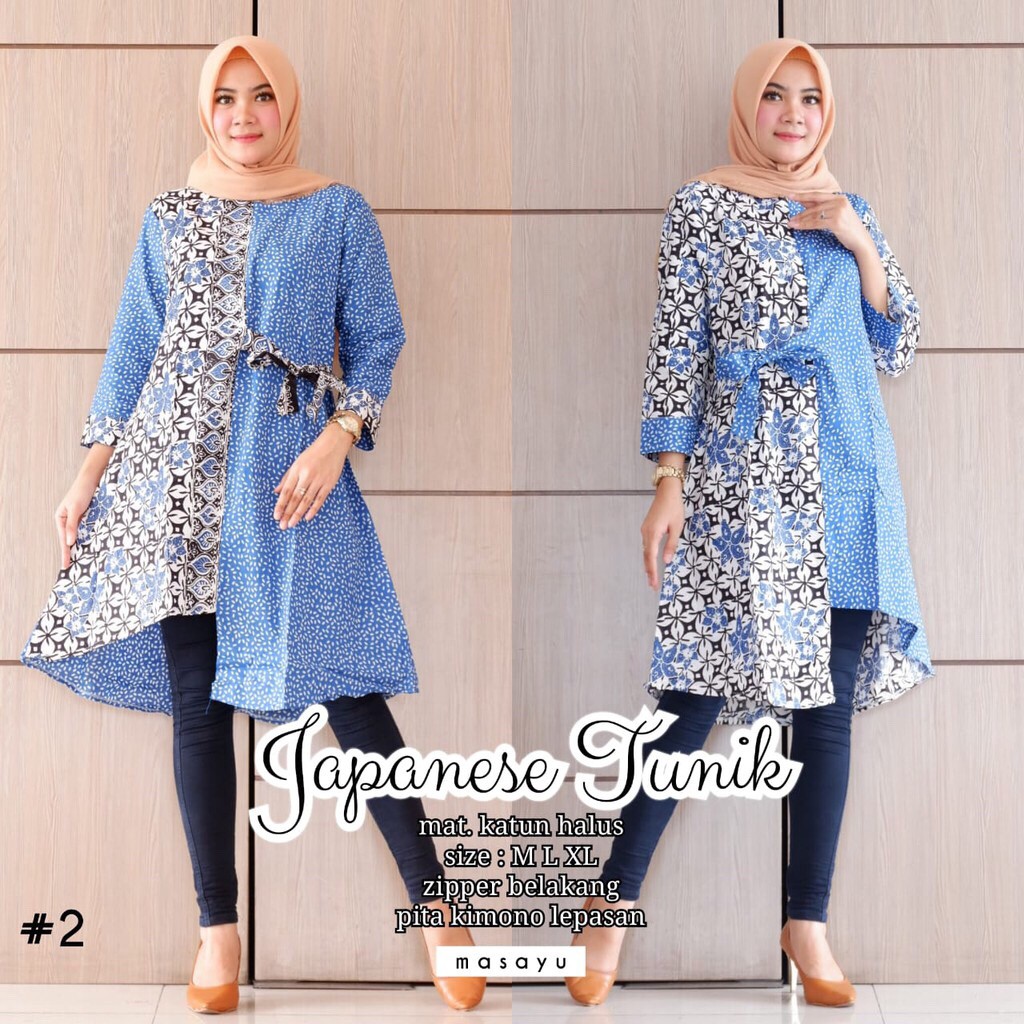 Japanese Tunik Warna Batik Midi Etnik Seragam Kantor Muslim