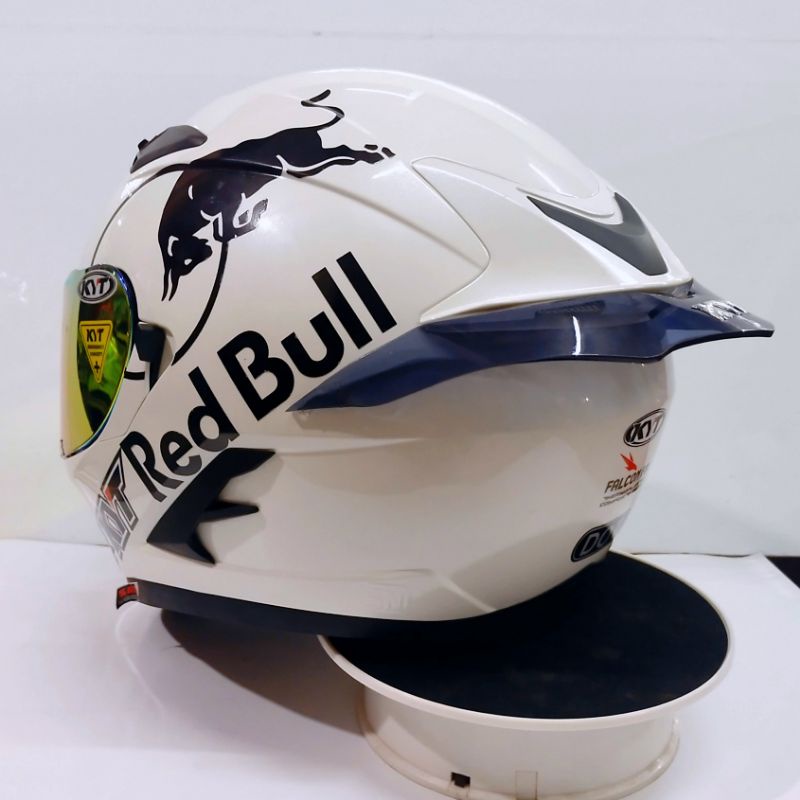Helm Kyt FALCON FR Solid white Paket Ganteng Redbull Free Kaca original-5
