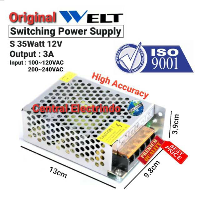 Power Supply 12V 3A 35Watt WELT High Quality.