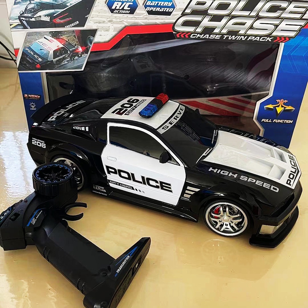 RC Drift Mobil Polisi LED 2.4GHz Remote Control Drifting Balap