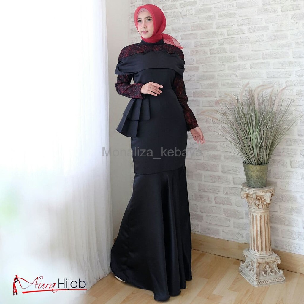 Termewah Gaun duyung bridal komb tile hitam by Aura hijab