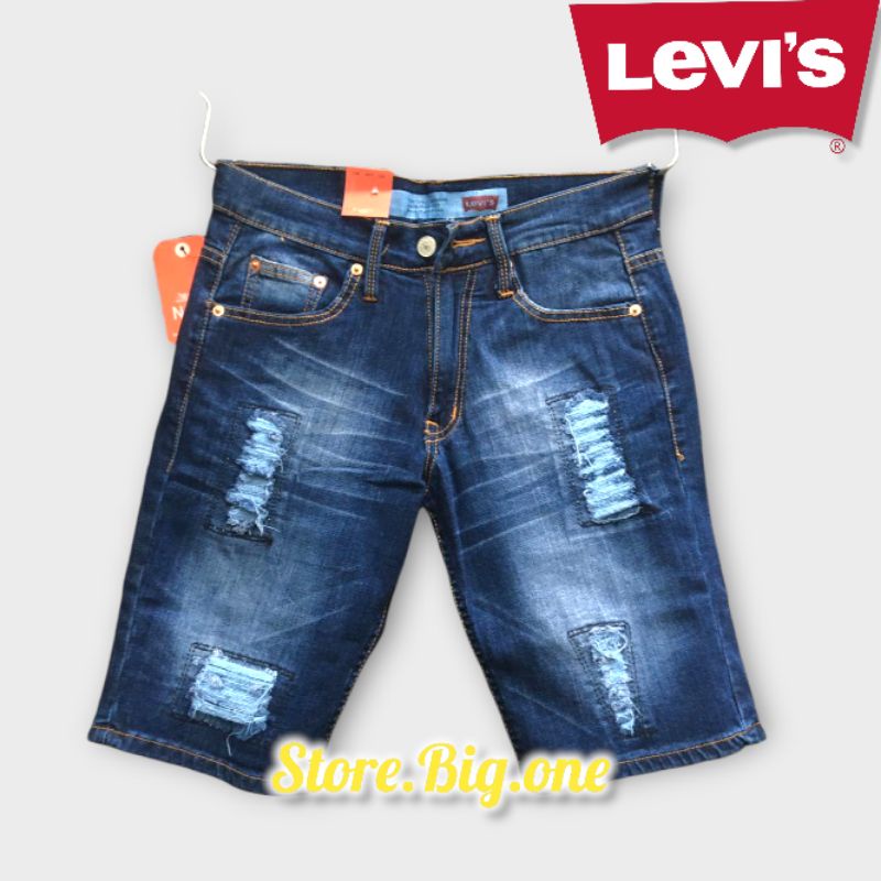 Celana pendek jeans pria resleting fashion sobek levis 501