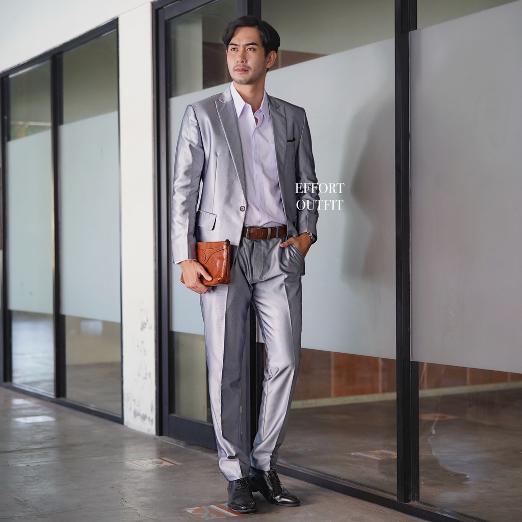 Setelan jas pria silver mengkilap - JAS WEDDING SILVER MENGKILAP